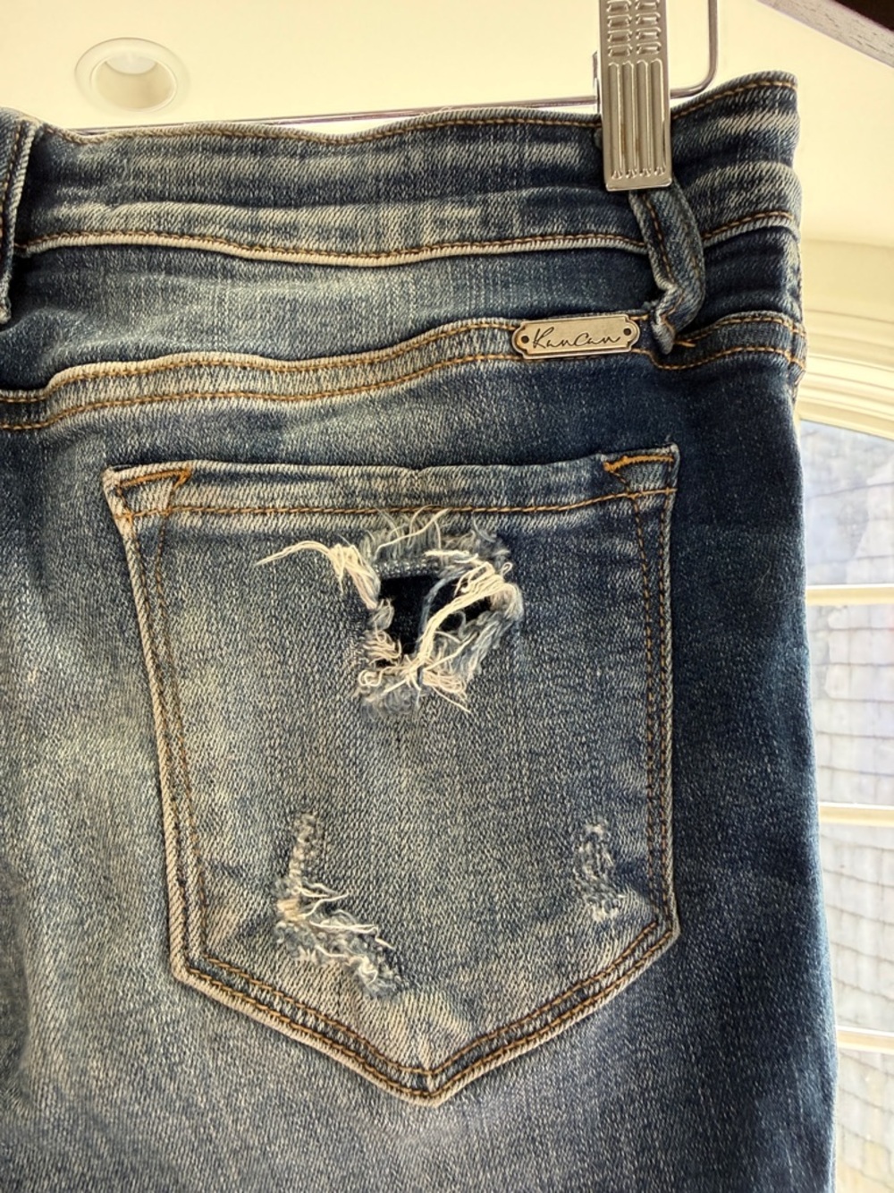 Dark Wash Black Ripped Woman’s Kan Can Jeans